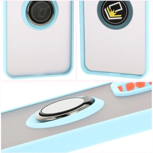 Etui z uchwytem na palec Bizon Case Hybrid Ring do Oppo Reno 12 przydymione z jasnoniebieską ramką