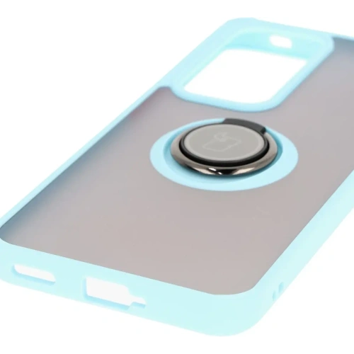 Etui z uchwytem na palec Bizon Case Hybrid Ring do Oppo Reno 12 przydymione z jasnoniebieską ramką