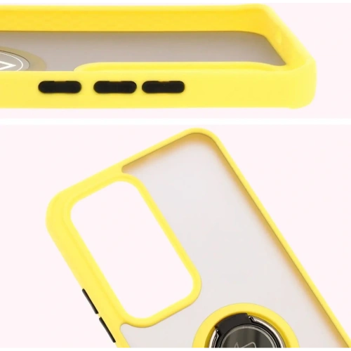 Etui z uchwytem na palec Bizon Case Hybrid Ring do Oppo Reno 12 przydymione z żółtą ramką