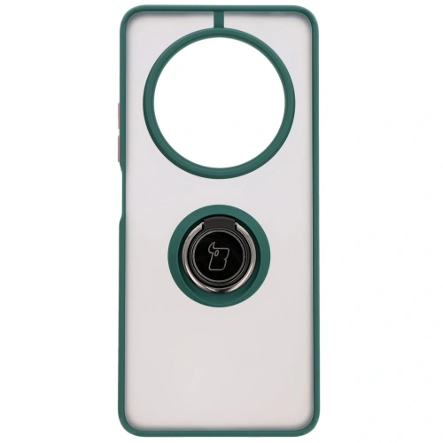 Etui z uchwytem na palec Bizon Case Hybrid Ring do Xiaomi Redmi 14C 4G / POCO C75 przydymione z ciemnozieloną ramką