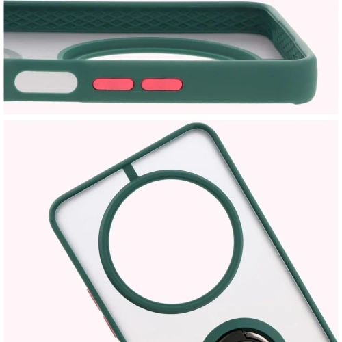 Etui z uchwytem na palec Bizon Case Hybrid Ring do Xiaomi Redmi 14C 4G / POCO C75 przydymione z ciemnozieloną ramką