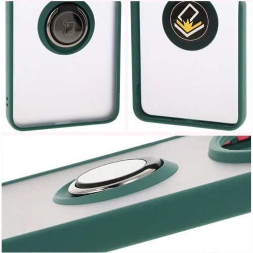 Etui z uchwytem na palec Bizon Case Hybrid Ring do Xiaomi Redmi 14C 4G / POCO C75 przydymione z ciemnozieloną ramką