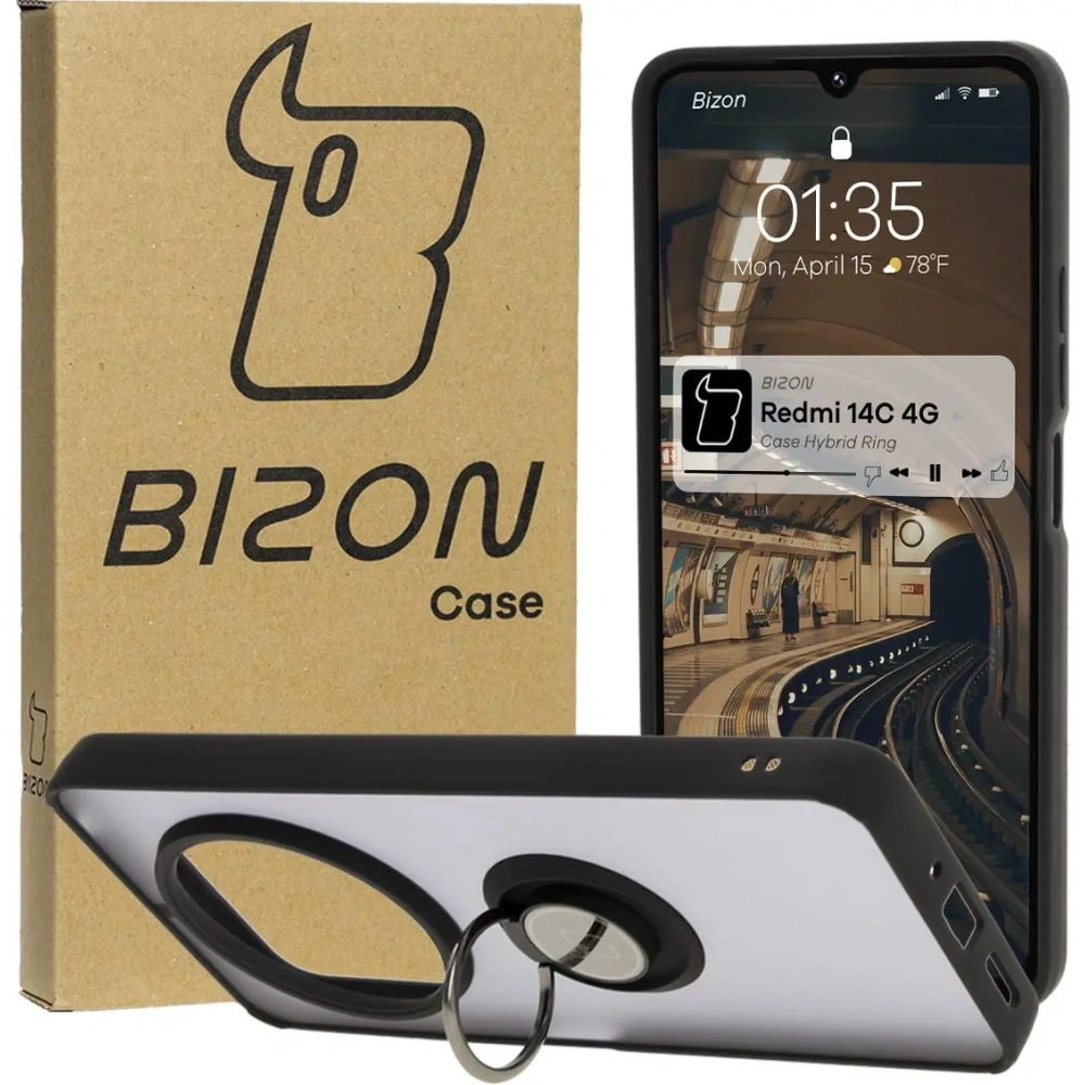 Wholesale Bizon Case Hybrid Ring Xiaomi Redmi 14C 4G / POCO C75 smoky with a black frame - BIZ6942 - {ean13} - Hurt