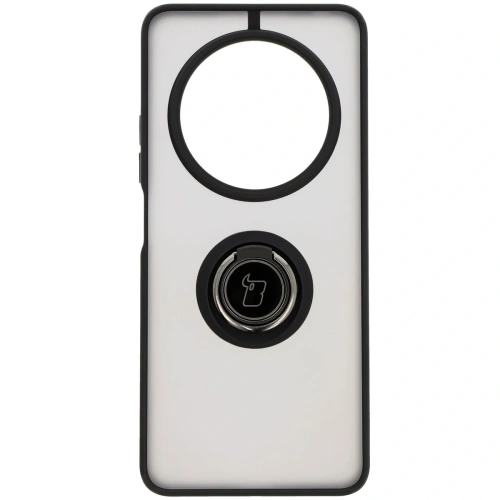 Etui z uchwytem na palec Bizon Case Hybrid Ring do Xiaomi Redmi 14C 4G / POCO C75 przydymione z czarną ramką