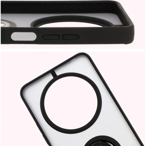 Etui z uchwytem na palec Bizon Case Hybrid Ring do Xiaomi Redmi 14C 4G / POCO C75 przydymione z czarną ramką