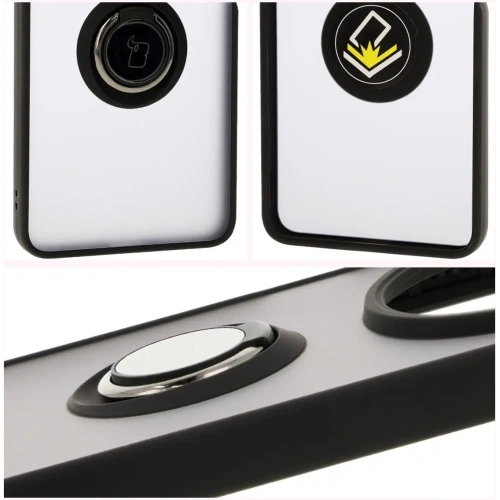 Etui z uchwytem na palec Bizon Case Hybrid Ring do Xiaomi Redmi 14C 4G / POCO C75 przydymione z czarną ramką