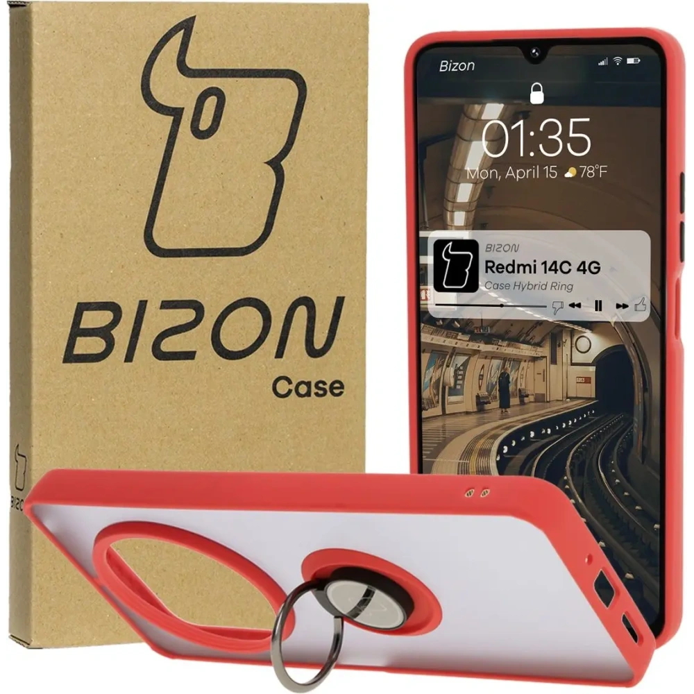 Hurtownia GSM - Bizon Case Hybrid Ring Xiaomi Redmi 14C 4G / POCO C75 rauchig mit rotem Rahmen - BIZ6943 - {ean13} - Hurt