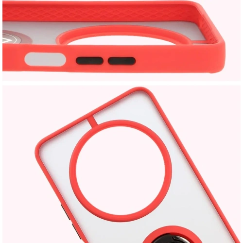 Etui z uchwytem na palec Bizon Case Hybrid Ring do Xiaomi Redmi 14C 4G / POCO C75 przydymione z czerwoną ramką