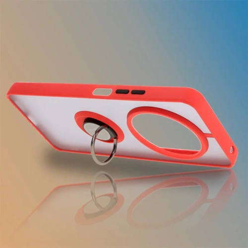 Etui z uchwytem na palec Bizon Case Hybrid Ring do Xiaomi Redmi 14C 4G / POCO C75 przydymione z czerwoną ramką
