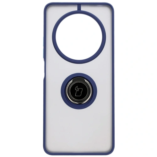 Etui z uchwytem na palec Bizon Case Hybrid Ring do Xiaomi Redmi 14C 4G / POCO C75 przydymione z granatową ramką
