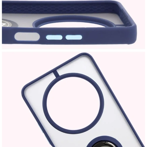 Etui z uchwytem na palec Bizon Case Hybrid Ring do Xiaomi Redmi 14C 4G / POCO C75 przydymione z granatową ramką