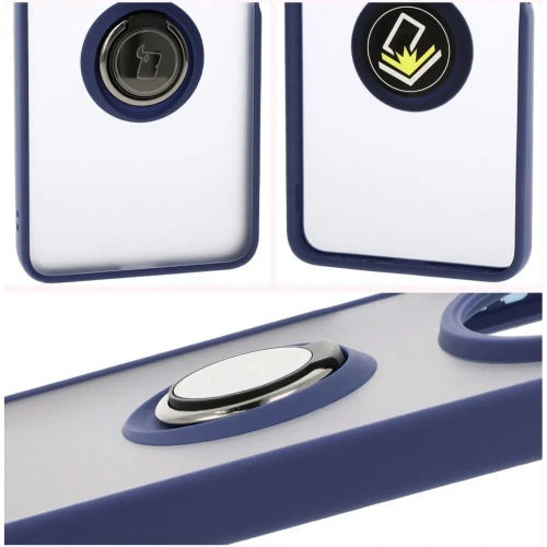 Etui z uchwytem na palec Bizon Case Hybrid Ring do Xiaomi Redmi 14C 4G / POCO C75 przydymione z granatową ramką