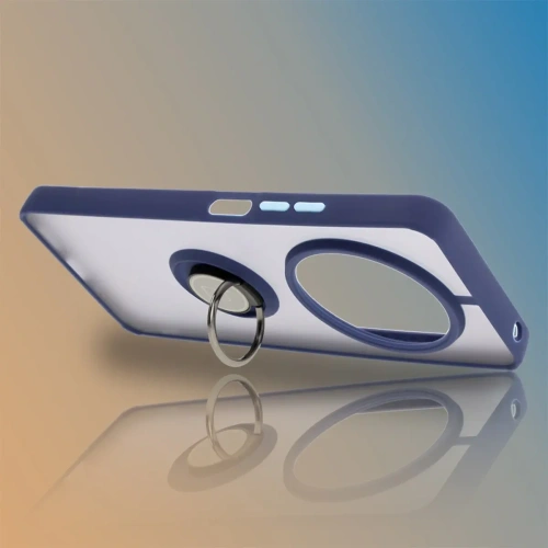 Etui z uchwytem na palec Bizon Case Hybrid Ring do Xiaomi Redmi 14C 4G / POCO C75 przydymione z granatową ramką