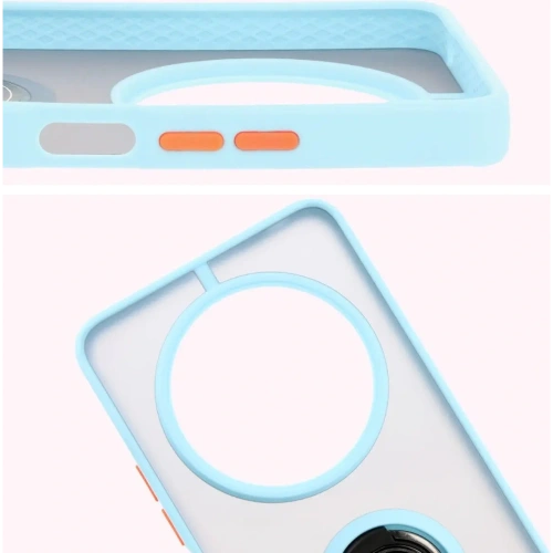Etui z uchwytem na palec Bizon Case Hybrid Ring do Xiaomi Redmi 14C 4G / POCO C75 przydymione z jasnoniebieską ramką