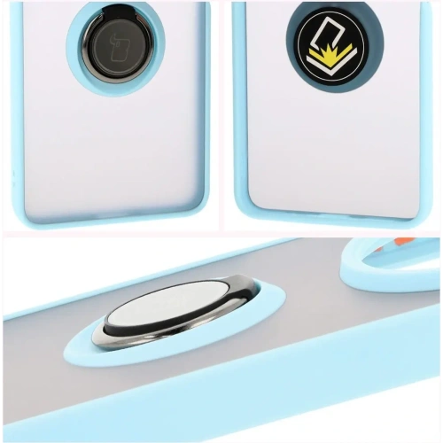Etui z uchwytem na palec Bizon Case Hybrid Ring do Xiaomi Redmi 14C 4G / POCO C75 przydymione z jasnoniebieską ramką