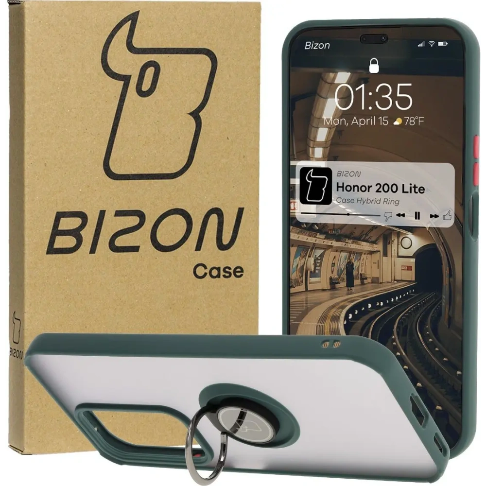 Hurtownia GSM - Bizon Case Hybrid Ring Honor 200 Lite fumurie cu un cadru verde închis - BIZ6948 - {ean13} - Hurt
