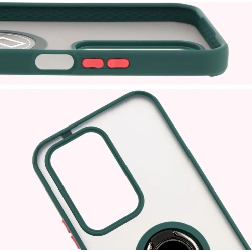 Etui z uchwytem na palec Bizon Case Hybrid Ring do Honor 200 Lite przydymione z ciemnozieloną ramką