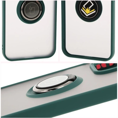 Etui z uchwytem na palec Bizon Case Hybrid Ring do Honor 200 Lite przydymione z ciemnozieloną ramką