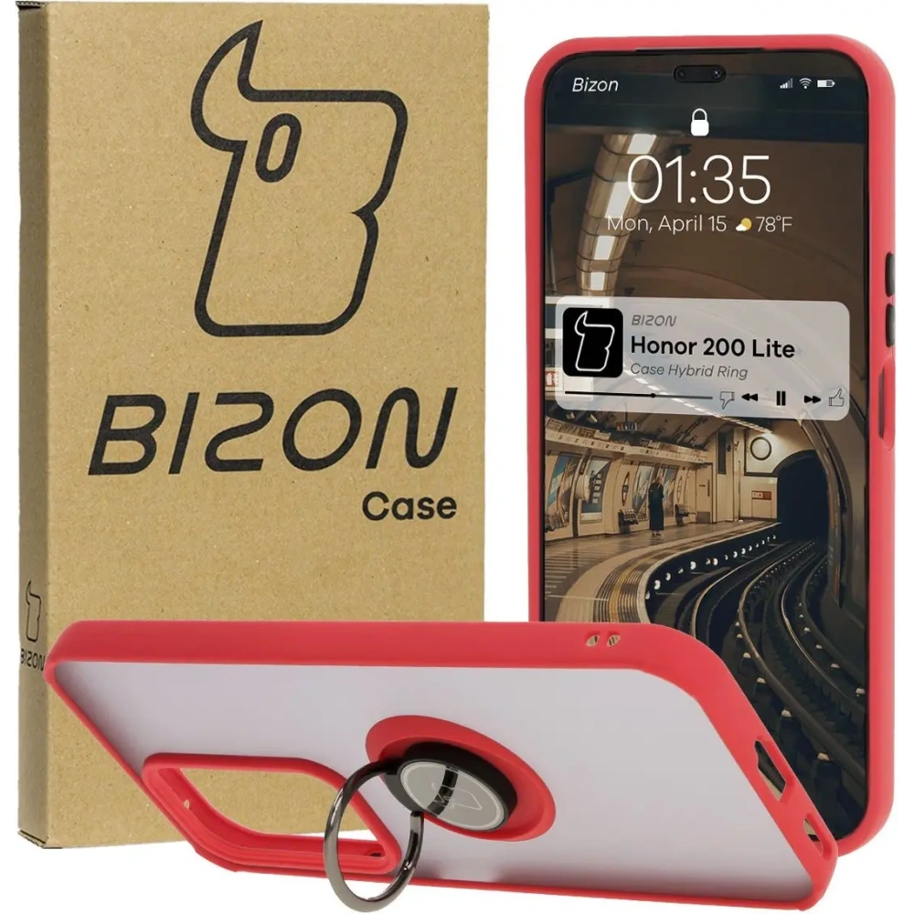 Hurtownia GSM - Etui z uchwytem na palec Bizon Case Hybrid Ring do Honor 200 Lite przydymione z czerwoną ramką - BIZ6950 - {ean13} - Hurt