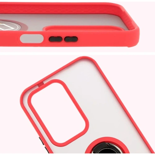 Etui z uchwytem na palec Bizon Case Hybrid Ring do Honor 200 Lite przydymione z czerwoną ramką