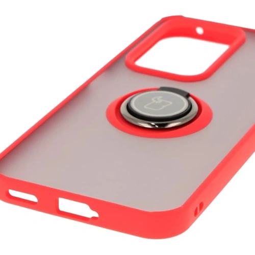 Etui z uchwytem na palec Bizon Case Hybrid Ring do Honor 200 Lite przydymione z czerwoną ramką