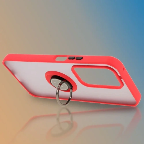 Etui z uchwytem na palec Bizon Case Hybrid Ring do Honor 200 Lite przydymione z czerwoną ramką