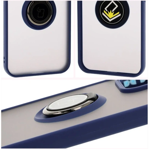 Etui z uchwytem na palec Bizon Case Hybrid Ring do Honor 200 Lite przydymione z granatową ramką