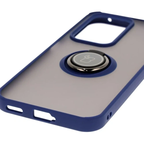 Etui z uchwytem na palec Bizon Case Hybrid Ring do Honor 200 Lite przydymione z granatową ramką