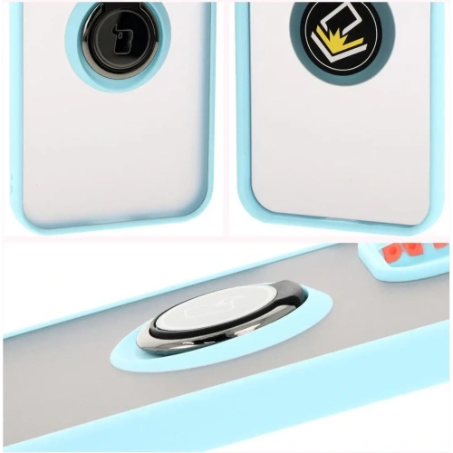 Etui z uchwytem na palec Bizon Case Hybrid Ring do Honor 200 Lite przydymione z jasnoniebieską ramką