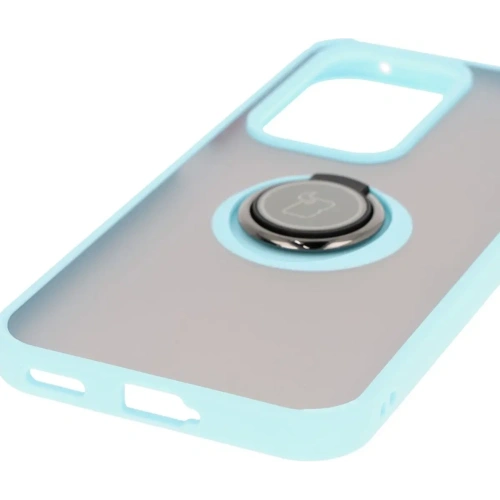 Etui z uchwytem na palec Bizon Case Hybrid Ring do Honor 200 Lite przydymione z jasnoniebieską ramką