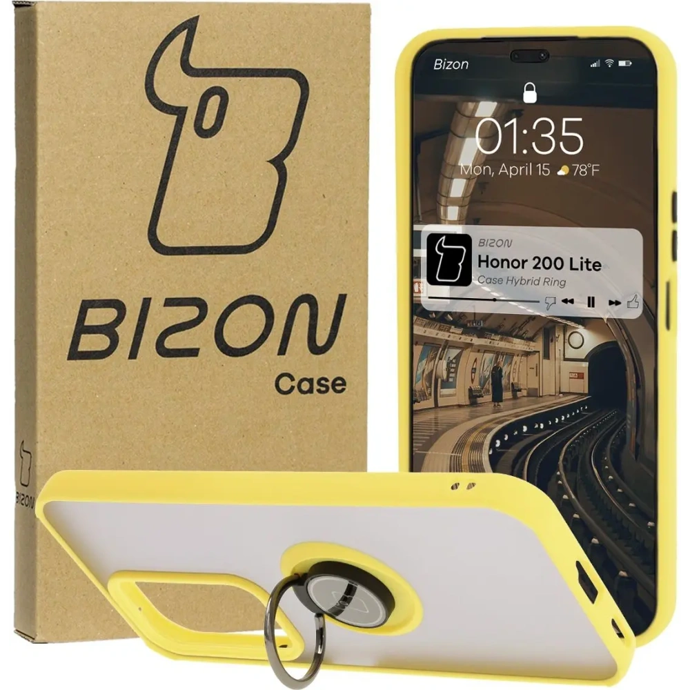 Hurtownia GSM - Etui z uchwytem na palec Bizon Case Hybrid Ring do Honor 200 Lite przydymione z żółtą ramką - BIZ6953 - {ean13} - Hurt