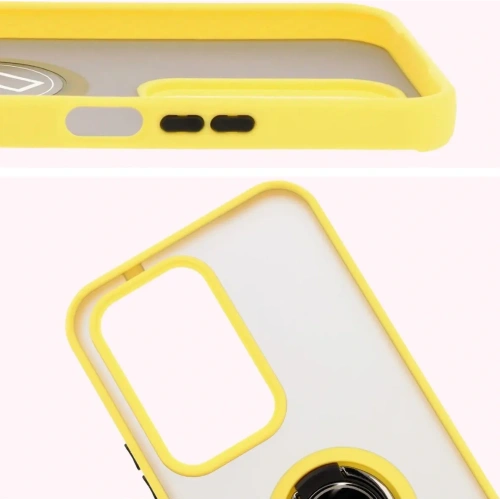 Etui z uchwytem na palec Bizon Case Hybrid Ring do Honor 200 Lite przydymione z żółtą ramką