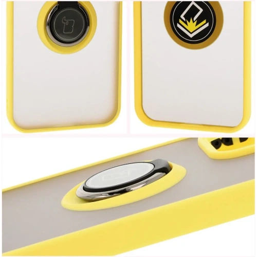 Etui z uchwytem na palec Bizon Case Hybrid Ring do Honor 200 Lite przydymione z żółtą ramką