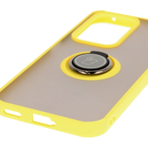Etui z uchwytem na palec Bizon Case Hybrid Ring do Honor 200 Lite przydymione z żółtą ramką