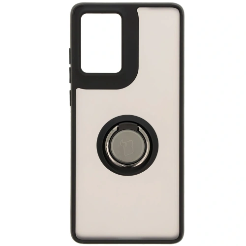 Etui z uchwytem na palec Bizon Case Hybrid Ring do Motorola Moto G85 5G przydymione z czarną ramką
