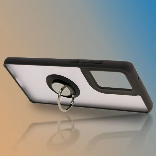 Etui z uchwytem na palec Bizon Case Hybrid Ring do Motorola Moto G85 5G przydymione z czarną ramką