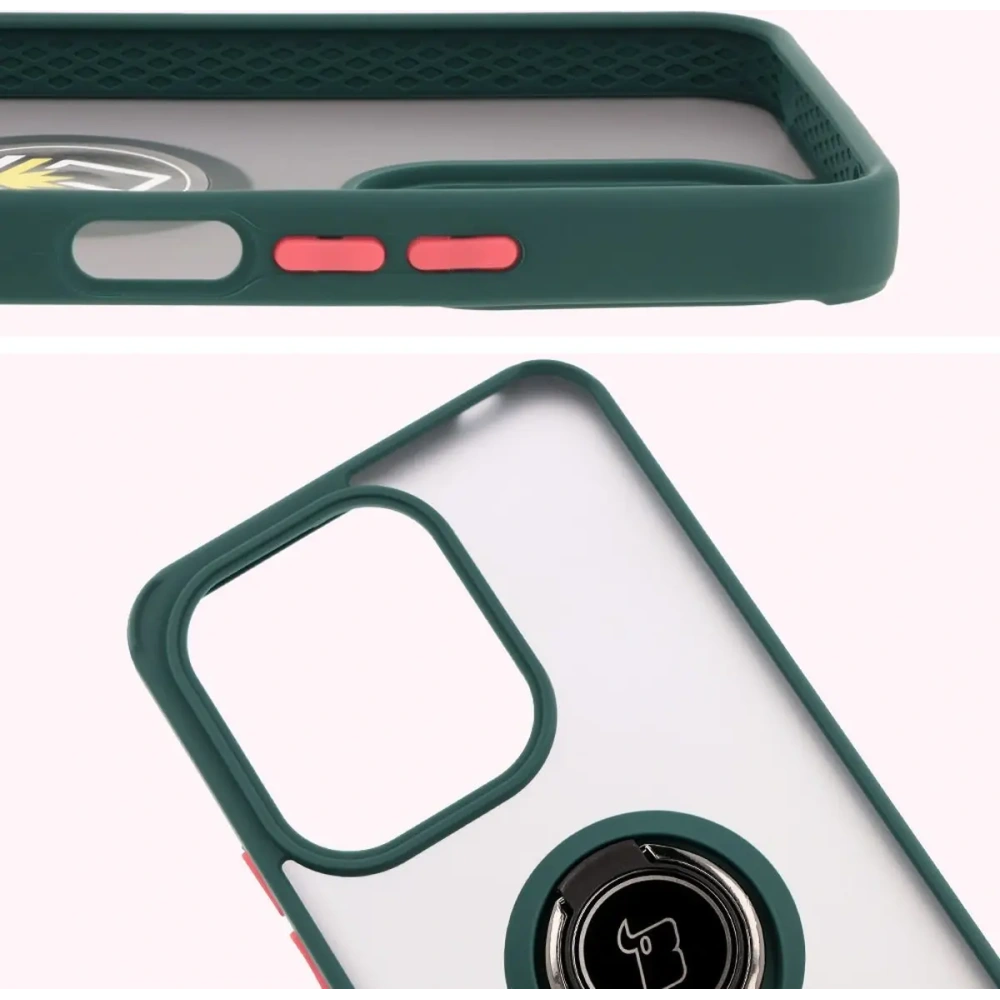 Hurtownia GSM - Etui s úchytem na prst Bizon Case Hybrid Ring pro Xiaomi Redmi 13 4G kouřové s tmavě zeleným rámečkem - BIZ6955 - {ean13} - Hurt