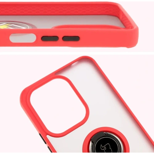 Etui z uchwytem na palec Bizon Case Hybrid Ring do Xiaomi Redmi 13 4G przydymione z czerwoną ramką