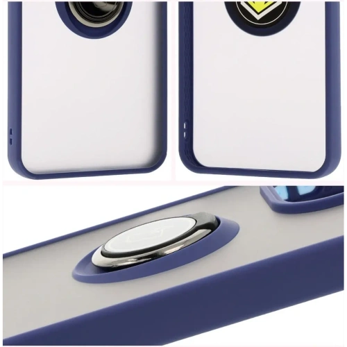 Etui z uchwytem na palec Bizon Case Hybrid Ring do Xiaomi Redmi 13 4G przydymione z granatową ramką