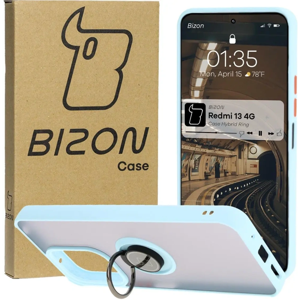 Hurtownia GSM - Bizon Case Hybrid Ring Xiaomi Redmi 13 4G füstös világoskék kerettel - BIZ6959 - {ean13} - Hurt