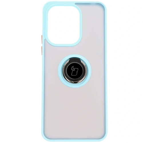 Etui z uchwytem na palec Bizon Case Hybrid Ring do Xiaomi Redmi 13 4G przydymione z jasnoniebieską ramką