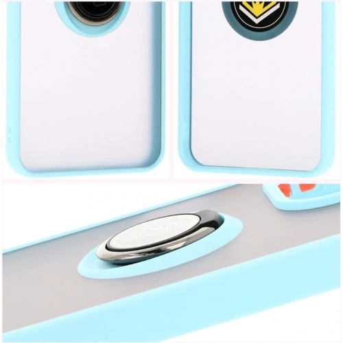 Etui z uchwytem na palec Bizon Case Hybrid Ring do Xiaomi Redmi 13 4G przydymione z jasnoniebieską ramką