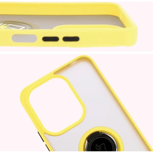 Etui z uchwytem na palec Bizon Case Hybrid Ring do Xiaomi Redmi 13 4G przydymione z żółtą ramką