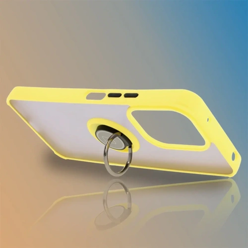 Etui z uchwytem na palec Bizon Case Hybrid Ring do Xiaomi Redmi 13 4G przydymione z żółtą ramką