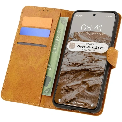 Etui z klapką Bizon Case Pocket do Oppo Reno 12 Pro brązowe