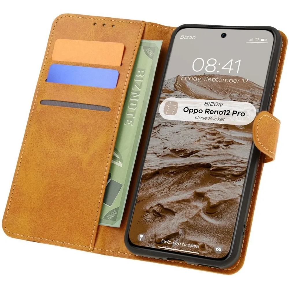 Hurtownia GSM - Etui z klapką Bizon Case Pocket do Oppo Reno 12 Pro brązowe - BIZ6973 - {ean13} - Hurt