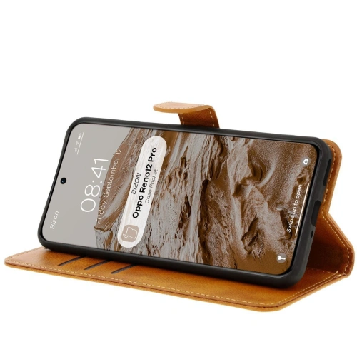 Etui z klapką Bizon Case Pocket do Oppo Reno 12 Pro brązowe