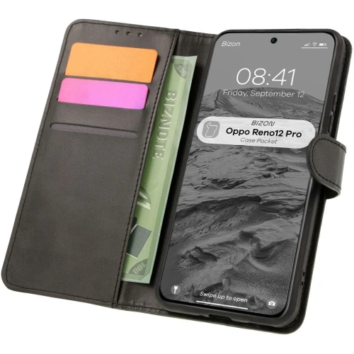 Etui z klapką Bizon Case Pocket do Oppo Reno 12 Pro czarne