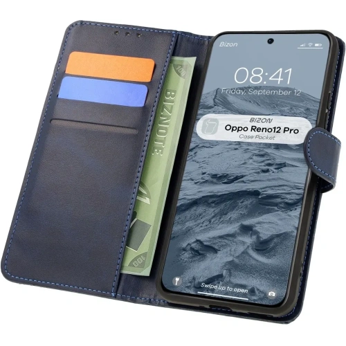 Etui z klapką Bizon Case Pocket do Oppo Reno 12 Pro granatowe