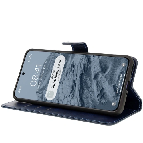 Etui z klapką Bizon Case Pocket do Oppo Reno 12 Pro granatowe